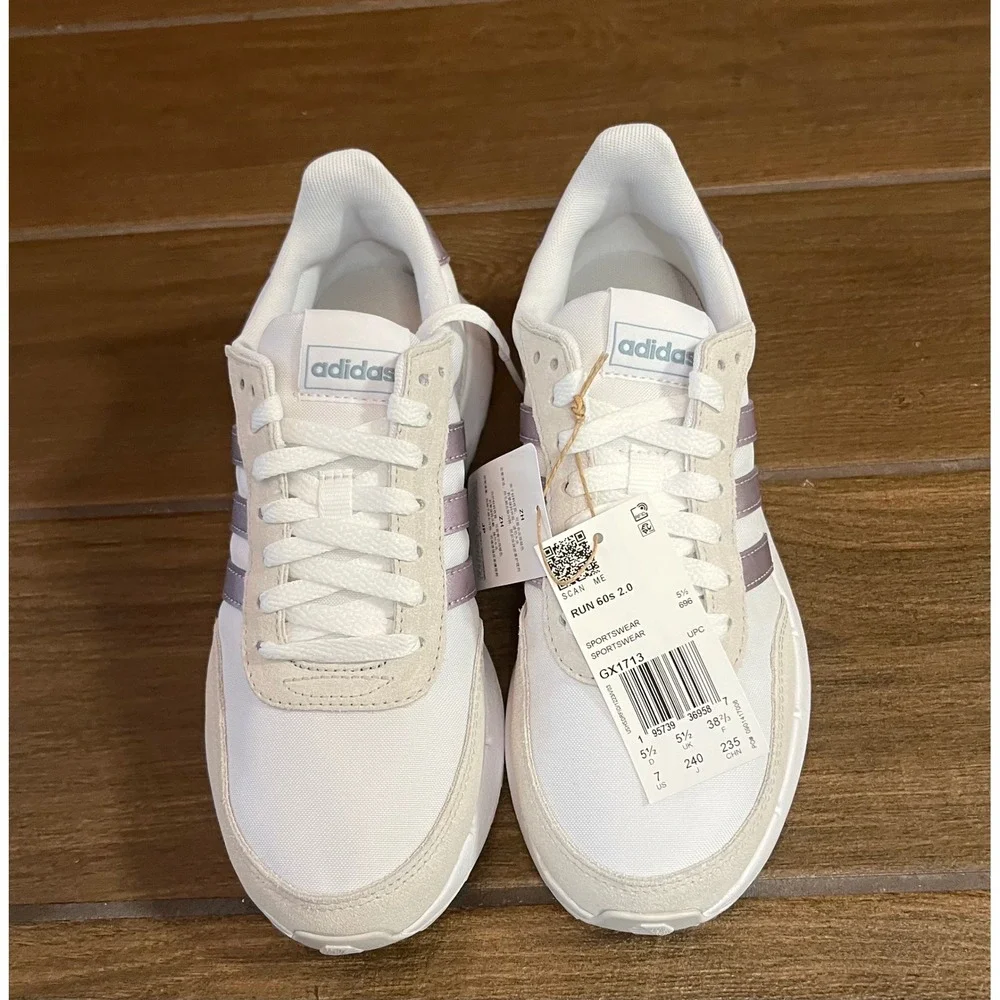 Adidas Run 60s 2.0 Womens Sneakers White Metallic Purple GX1713 Size 7 NEW